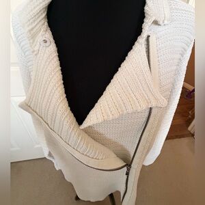 Coldwater Creek Cream Knit Asymmetric Zip Cardigan
